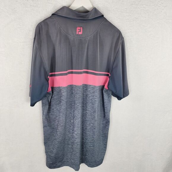 FootJoy Golf Polo Shirt Men M Grey and Pink Striped Stonecreek Logo - Picture 5 of 8